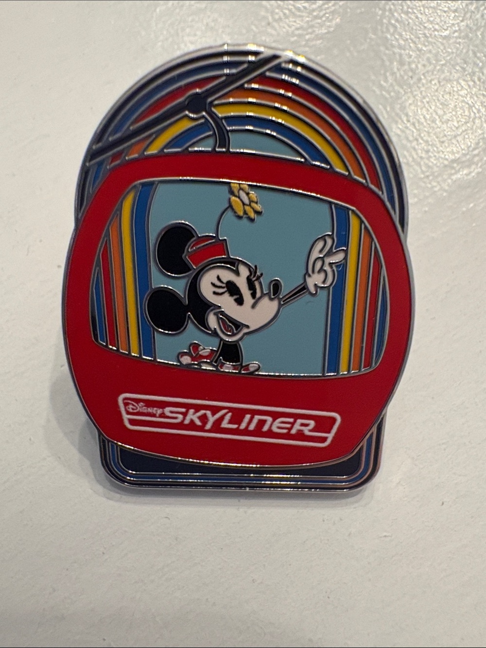 Disney Minnie Mouse Skyliner Pin in Red with Rainbow Accents